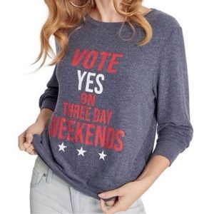 Wildfox Navy Crew Neck Sweater with Red and White Print